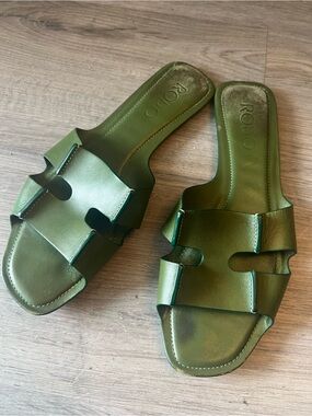 Rodo Green Leather Slide Mules for Women